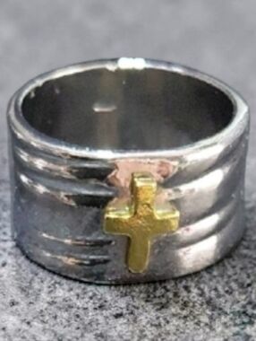 Silver and Gold Cross Ring